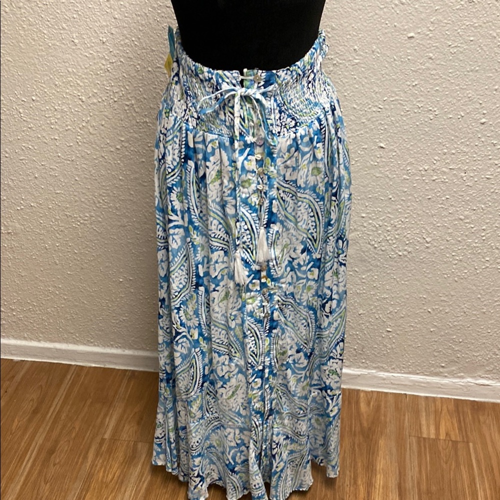 Christian Siriano Blue and White Paisley Maxi Skirt